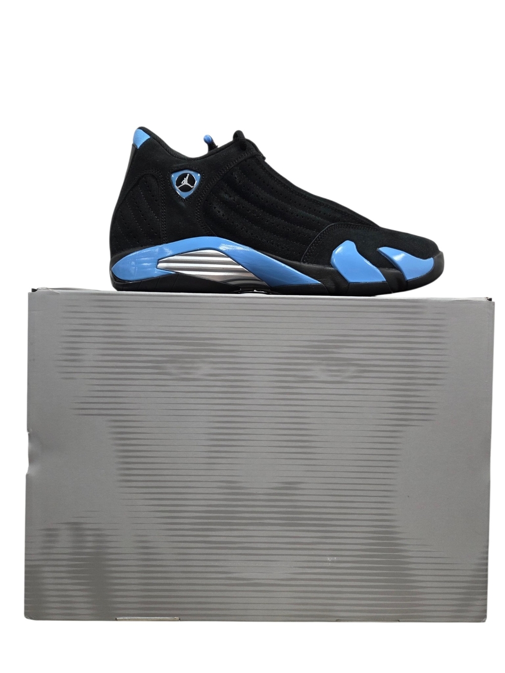 Air Jordan 14 Retro Black and University Blue Sneakers